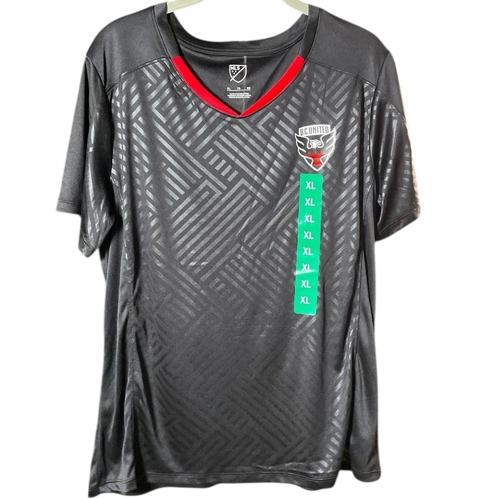 MLS DC United Soccer Jersey‎ Mens XL Black Red Geometric Short Sleeve Top NWT